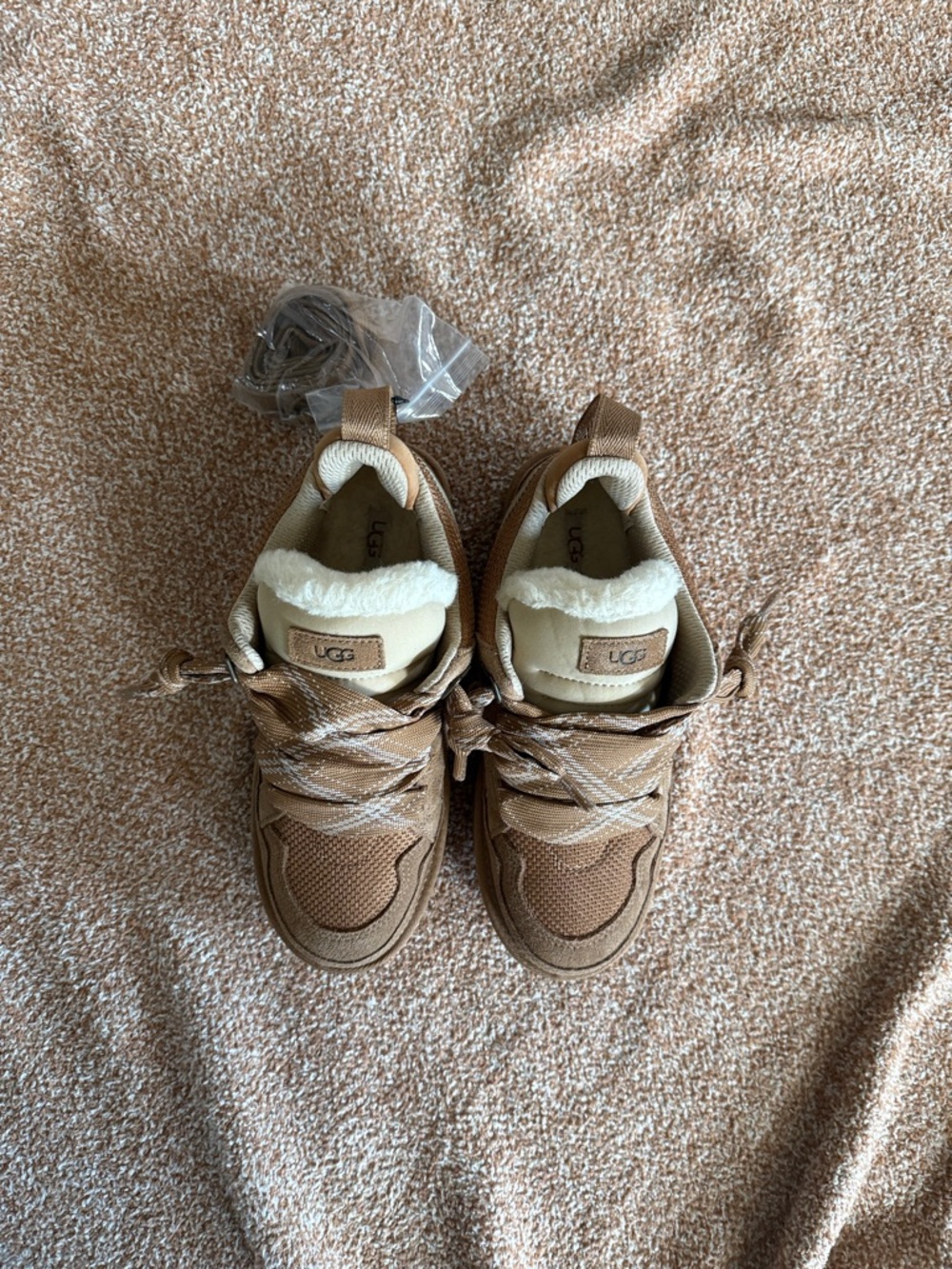 UGG plush Chestnut Suede Shearling-Trim Lace-Up Sneakers - Picture 2 of 9
